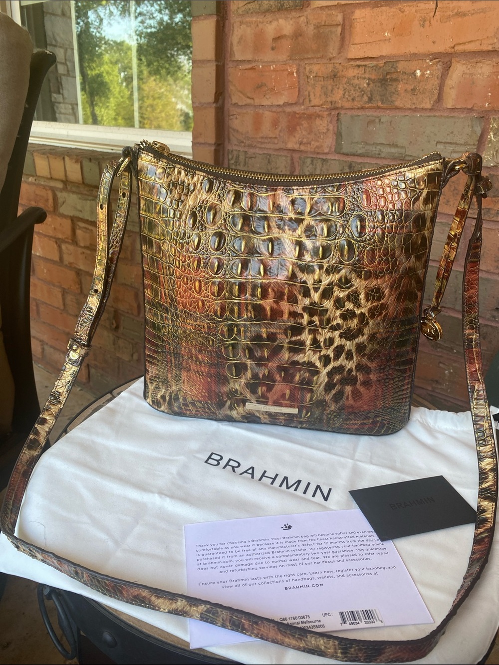 Brahmin Multi-Tone Amber/Brown Croc-Embossed Leather Crossbody